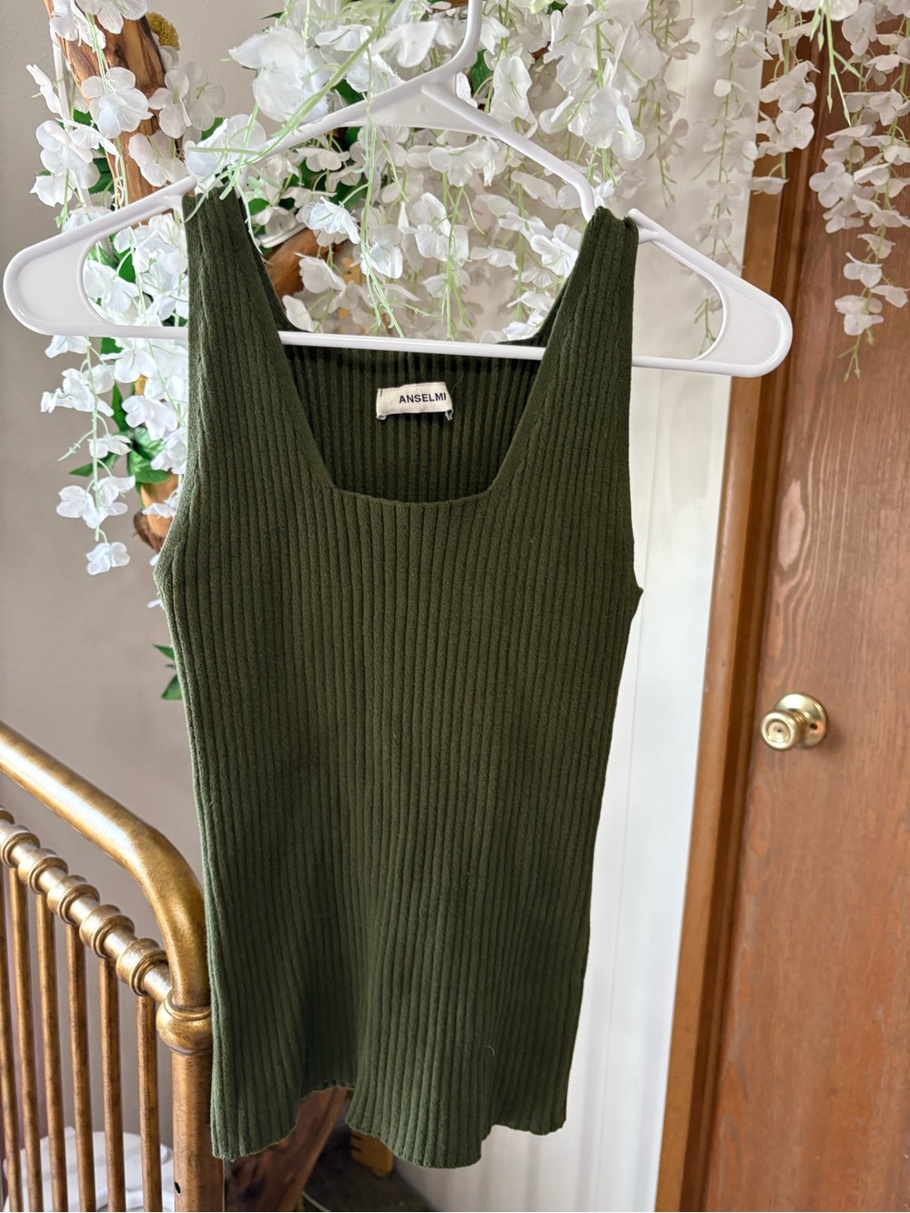 Anselmi Olive Ribbed Square-Neck Tank - Picture 5 of 8